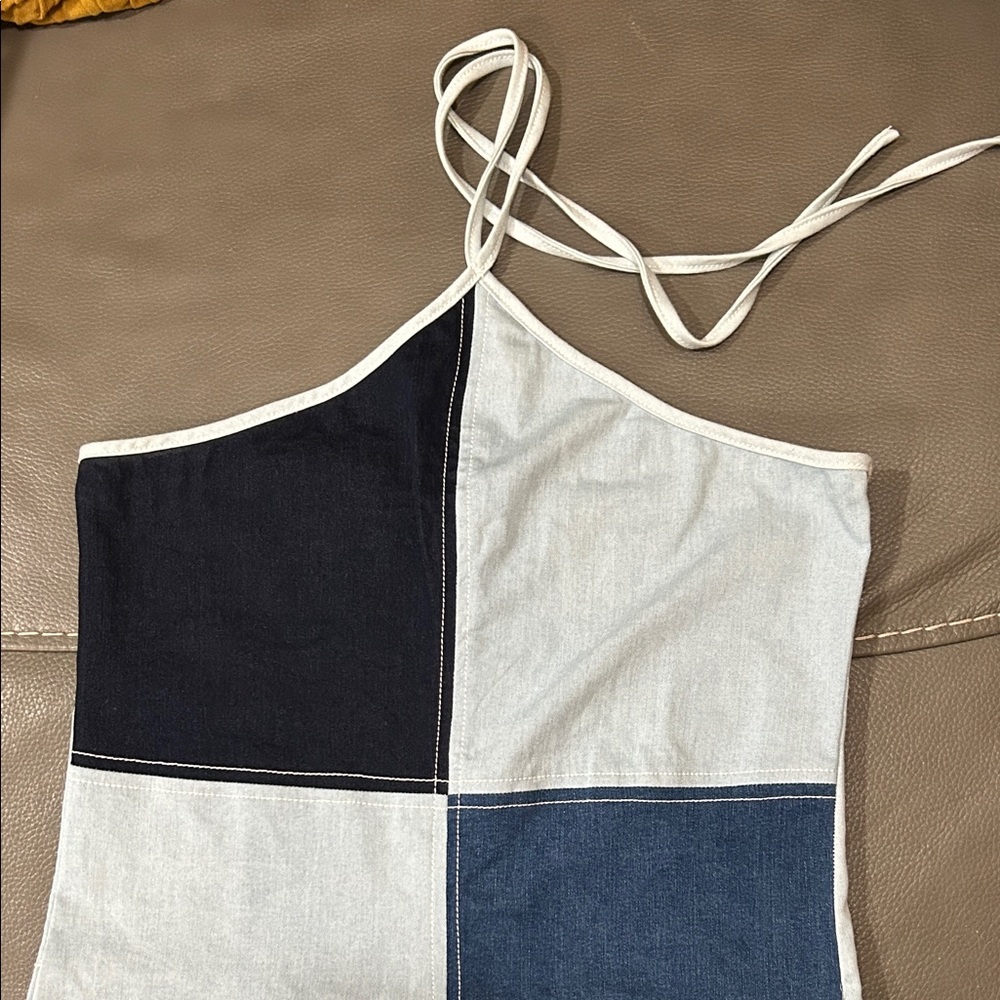Blue Blush Stylish Blue Patchwork Denim Halter Dr… - image 3
